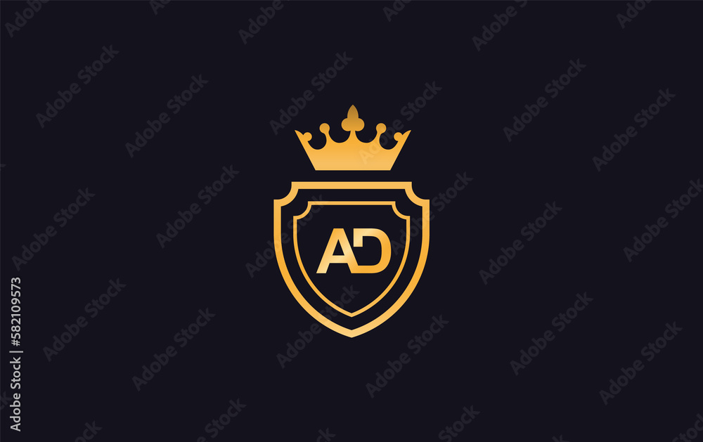 Obraz premium AD Crown and shield symbol icon. royal luxury shield monogram ad