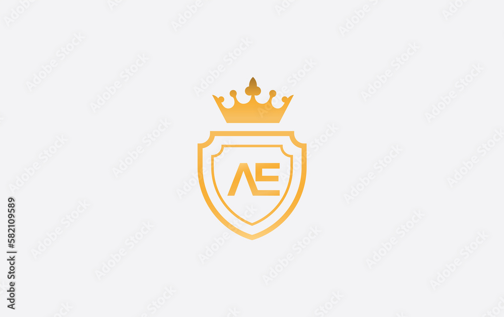 Crown and shield symbol icon. royal luxury shield monogram ae Crown and shield symbol icon. royal luxury shield monogram ae