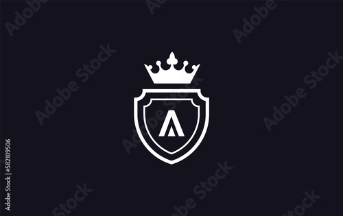 Crown and shield symbol icon. royal luxury shield monogram letter a