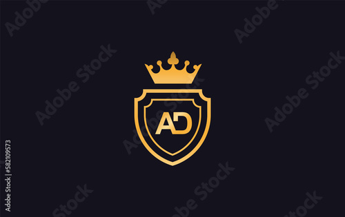 AD Crown and shield symbol icon. royal luxury shield monogram ad