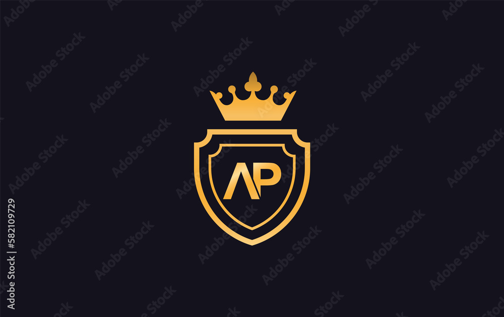 AP Crown and shield symbol icon. royal luxury shield monogram