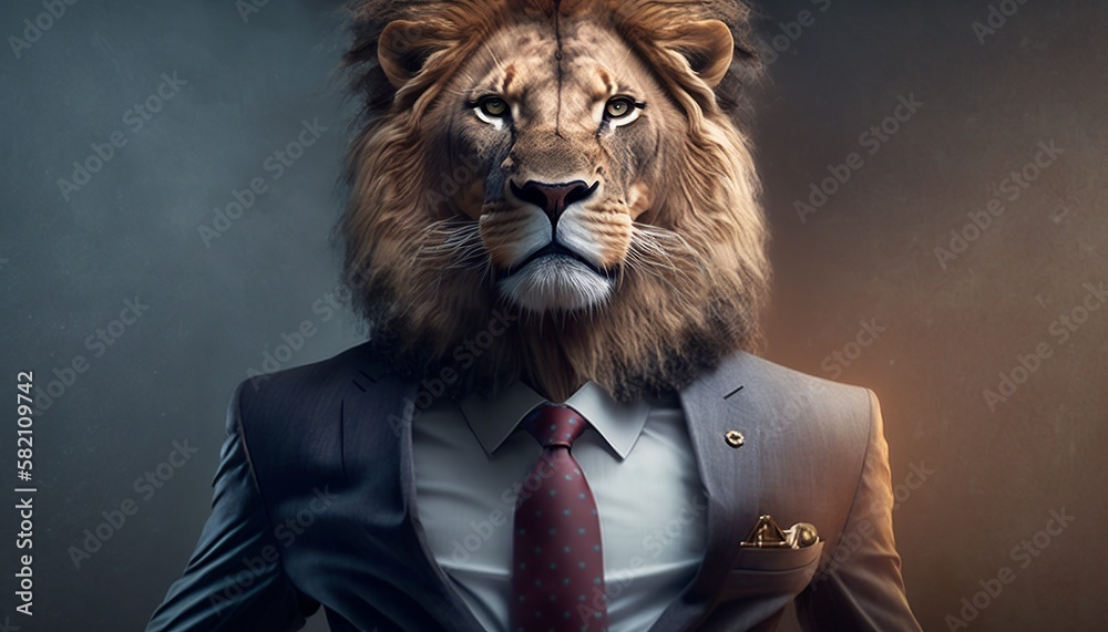 an accountant or lawyer lion wearing a suit and tie. generative ai content