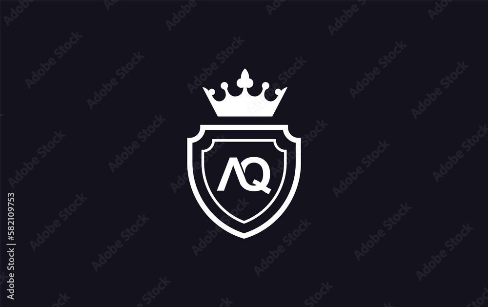 Fototapeta premium AQ Crown and shield symbol icon. royal luxury shield monogram