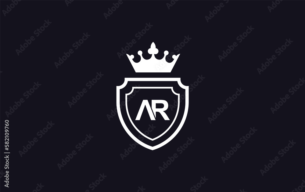 AR Crown and shield symbol icon. royal luxury shield monogram AR Crown and shield symbol icon. royal luxury shield monogram