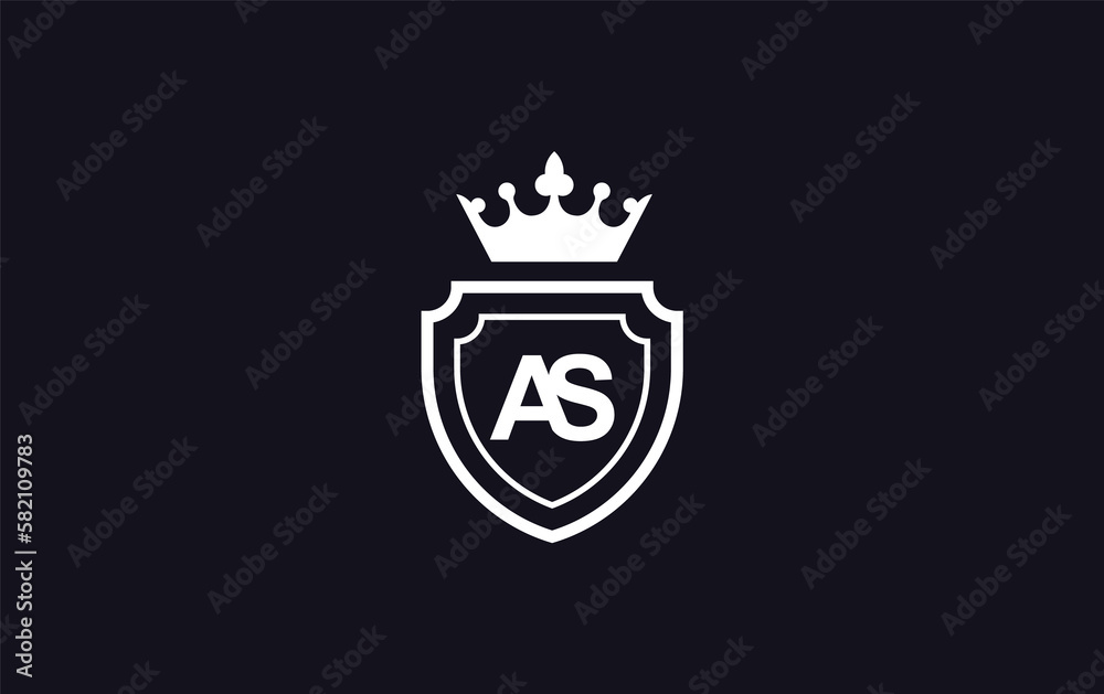 AS Crown and shield symbol icon. royal luxury shield monogram AS Crown and shield symbol icon. royal luxury shield monogram