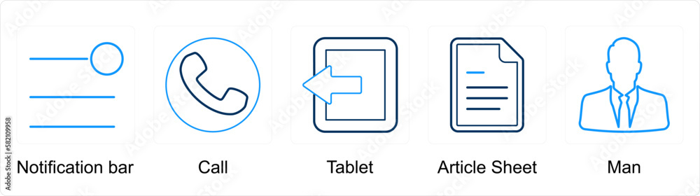 A set of 5 mix icons as notification bar, call A set of 5 mix icons as notification bar, call