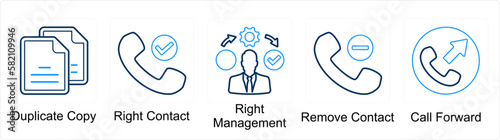 A set of 5 mix icons as duplicate copy, right contact