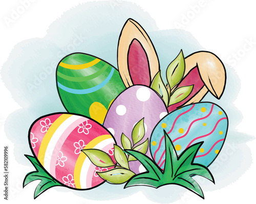 Easter eggs with flowers leaves vector art illustrations (ID: 582109996)