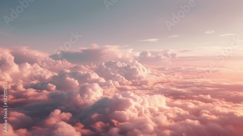 A soft and gentle pink sky with fluffy white clouds Generative AI