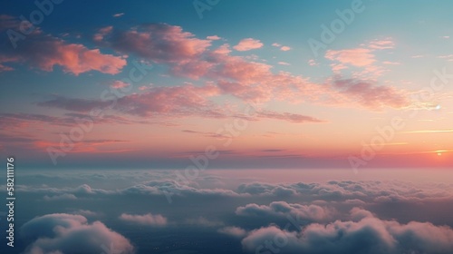 A hazy and dreamy sky with pastel clouds in shades of pink and blue Generative AI