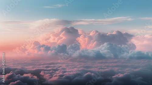 A hazy and dreamy sky with pastel clouds in shades of pink and blue Generative AI
