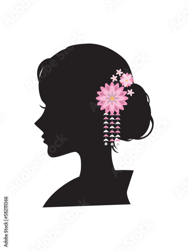 着物の女性の横顔シルエット