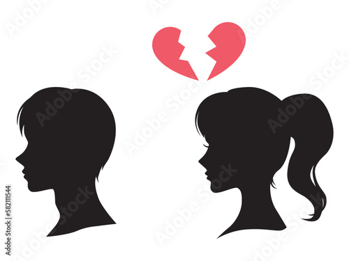 割れるハートと男女の横顔シルエット