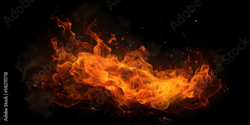 Realistic fire flames background on black - Generative AI