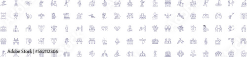 Leadership line icons signs set. Design collection of Leadership, Managerial, Authority, Guidance, Inspiring, Visionary, Motivating, Directing outline concept vector illustrations