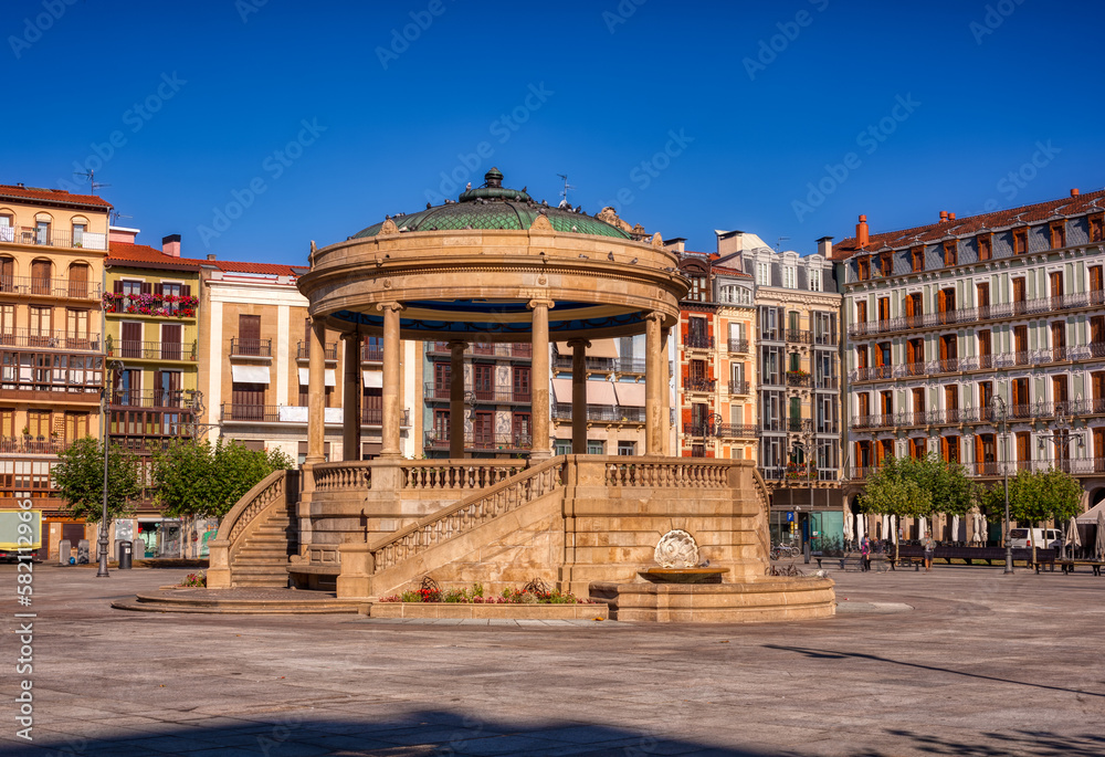 View of Plaza del Castillo, one of the most touristic places in Pamplona, Spain
