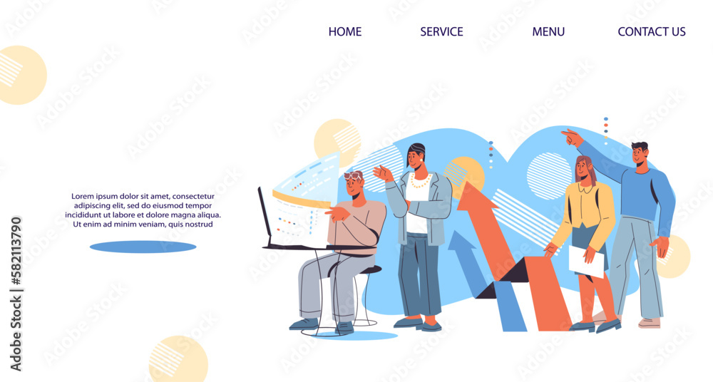 Website or landing page template for project management, business workflow and financial consulting, flat vector illustration. Webpage mockup for business and teamwork concepts.