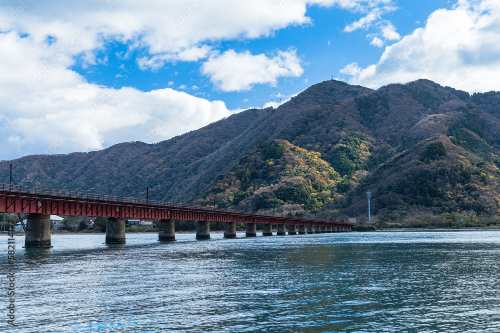 日本　京都府宮津市にある京都丹後鉄道の由良川橋梁