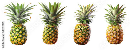 Four times a pineapple on a transparent background, Generative AI