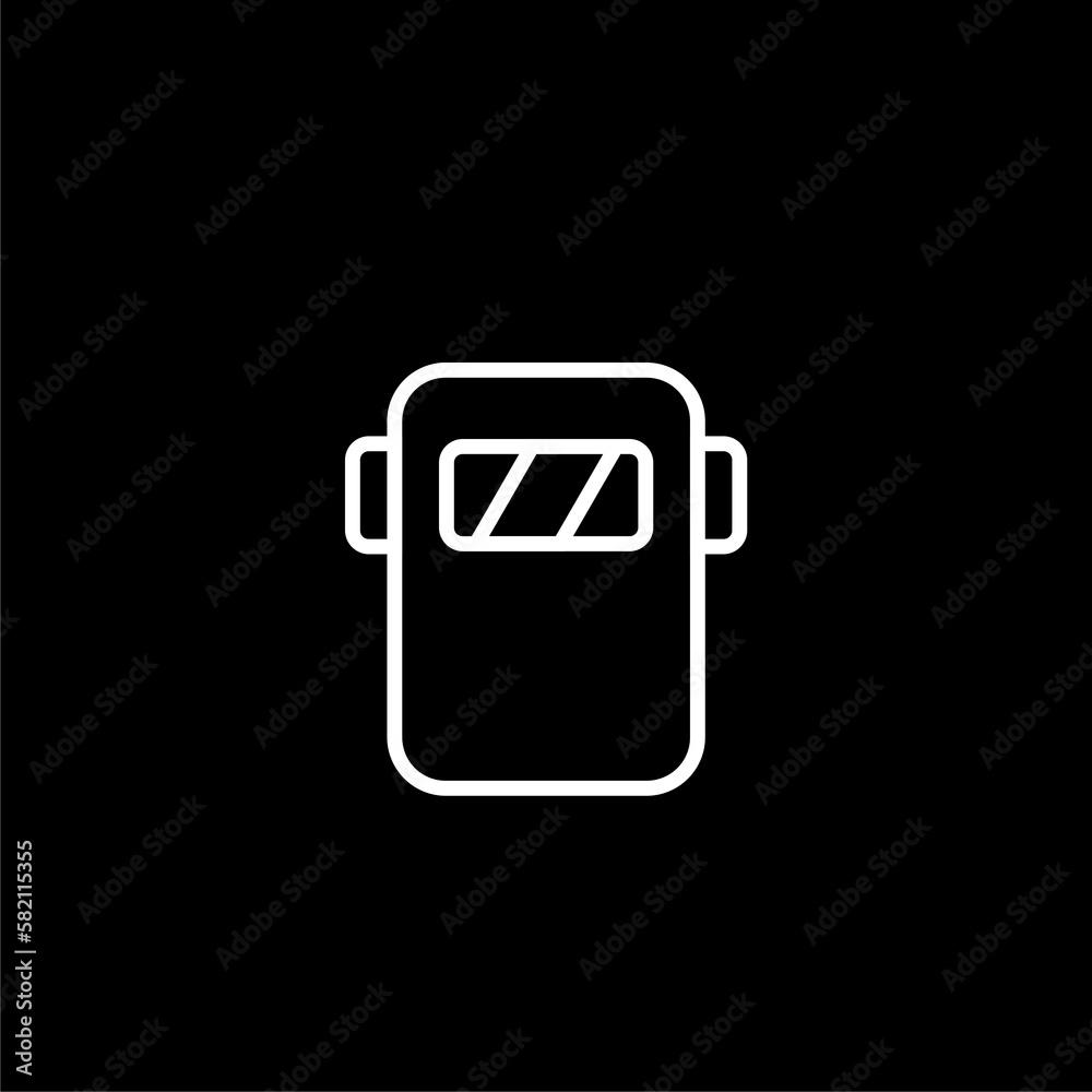 Protective welding mask helmet icon isolated on black background Protective welding mask helmet icon isolated on black background