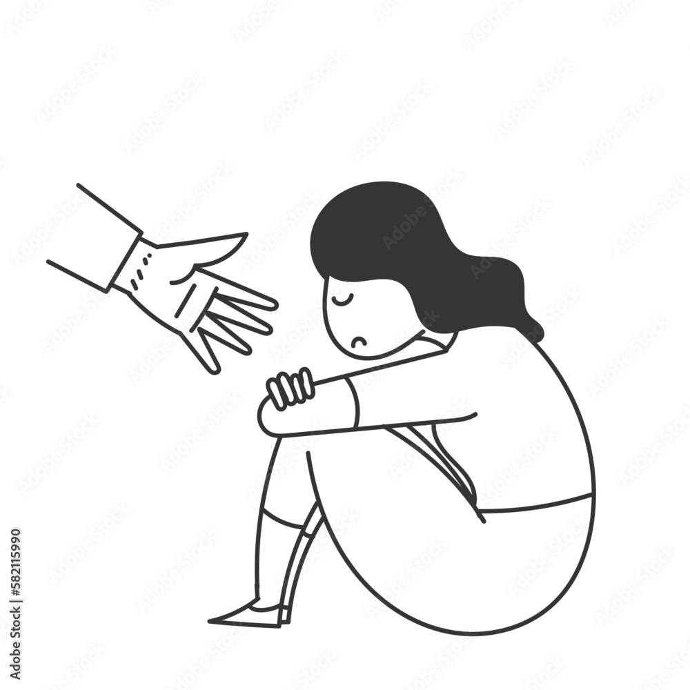hand drawn doodle Young woman getting help and cure from stress illustration hand drawn doodle Young woman getting help and cure from stress illustration