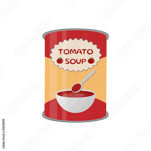 Obraz na płótnie Can of condensed tomato soup. Vector flat color illustration. Isolated on white background w salonie