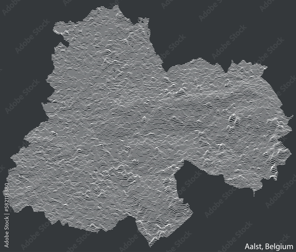 Topographic relief map of the city of AALST, BELGIUM with solid contour lines and name tag on vintage background