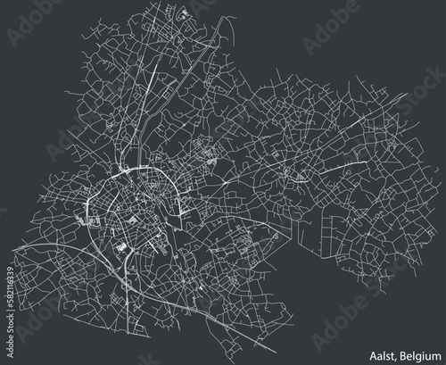 Detailed hand-drawn navigational urban street roads map of the Belgian city of AALST, BELGIUM with solid road lines and name tag on vintage background