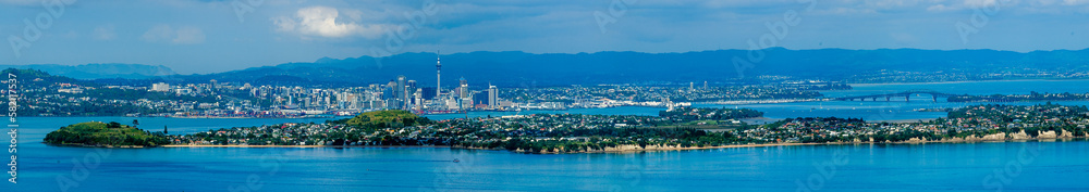 Auckland city panoramic view skyline with Sky Tower, north island, new Zealand