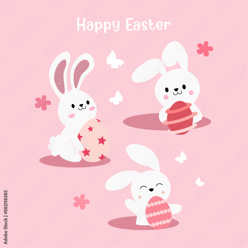 Vector illustration of easter bunny with eggs in pink Vector illustration of easter bunny with eggs in pink