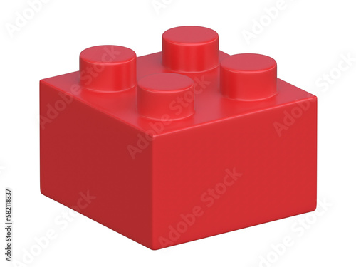 Single red building block 3d rendering