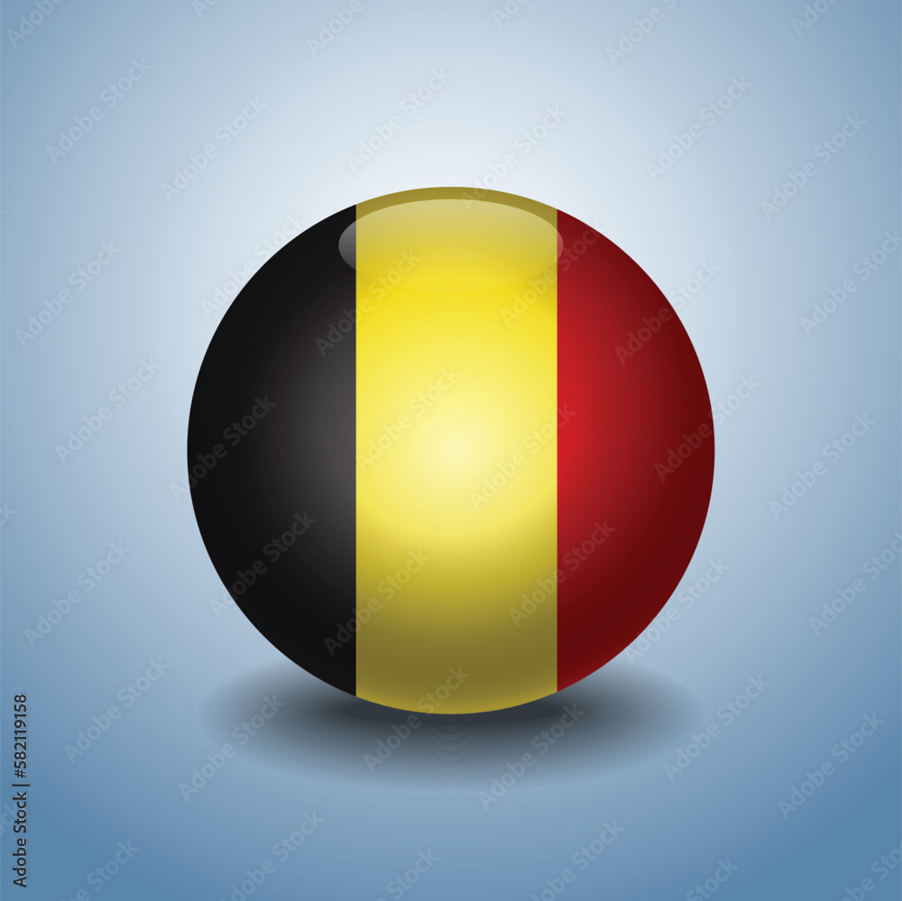Fototapeta premium Belgium flag. Round glossy. Isolated on color gradient background