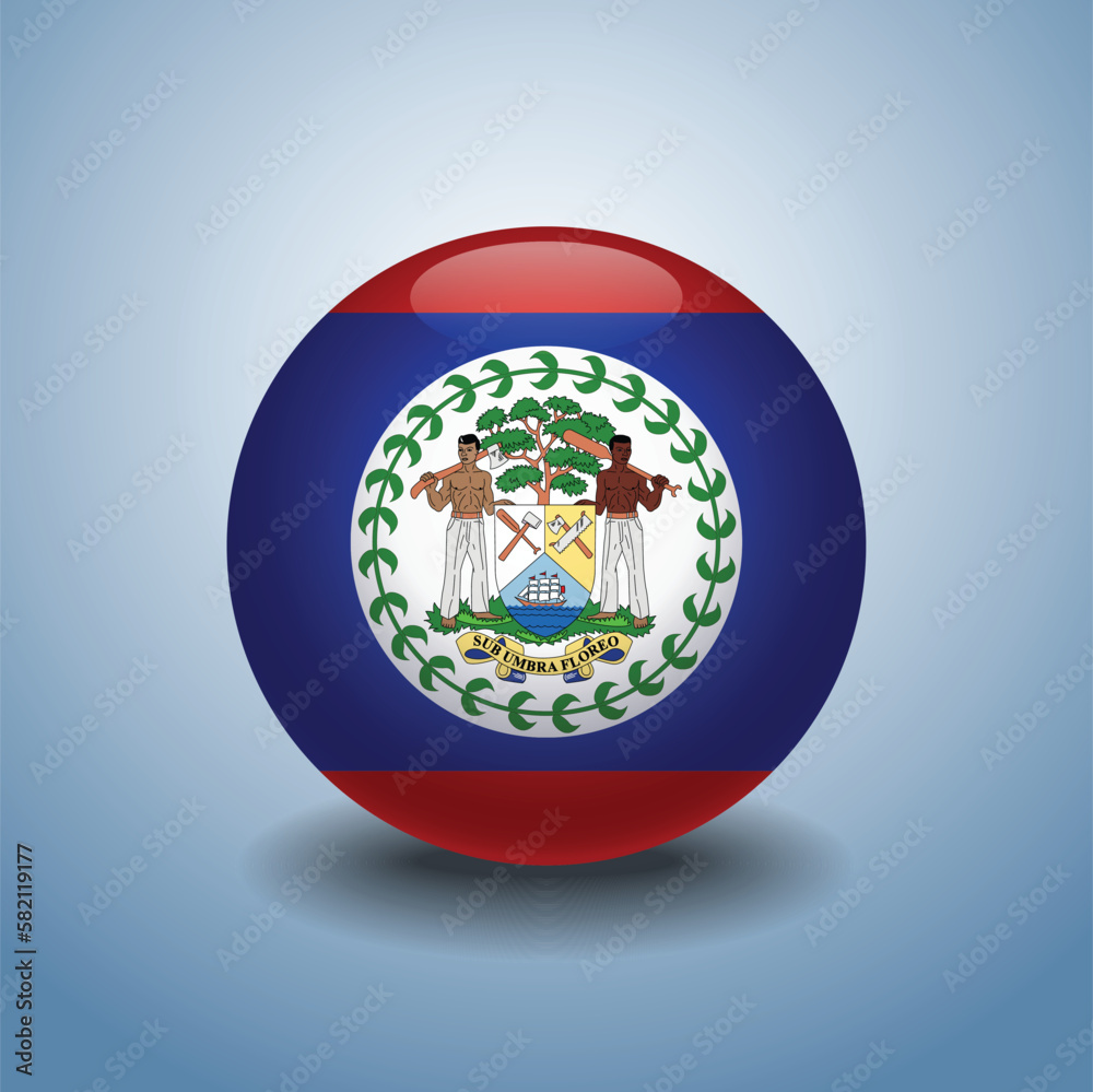 Obraz premium Belize flag. Round glossy. Isolated on color gradient background
