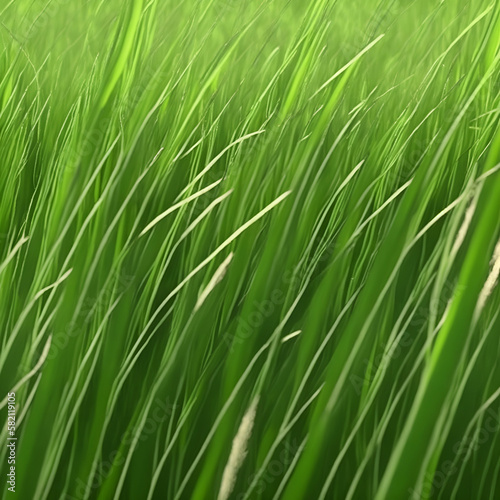 green rice field - Green grass background - Generative AI