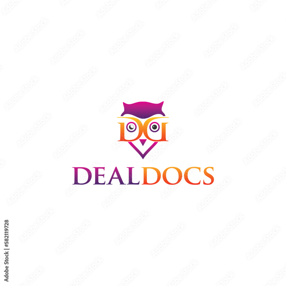 logo letter D  owl colorful illustration template