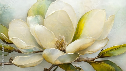 Beautiful magnolia flower acrylic encaustic abstract painting wallpaper