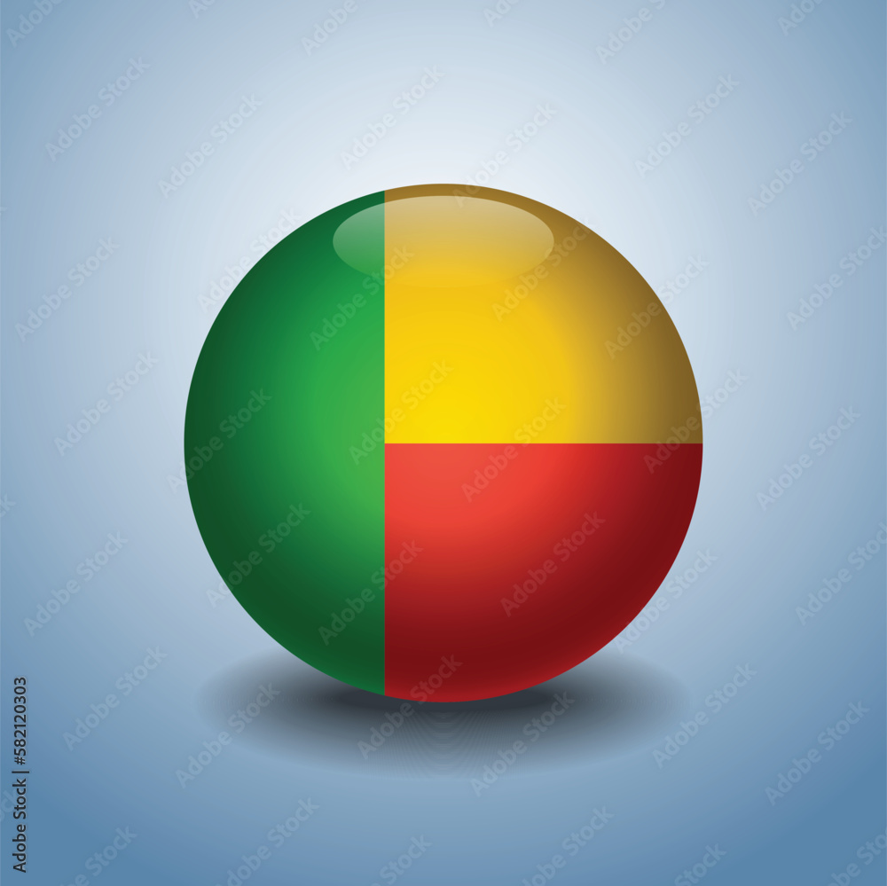 Benin flag. Round glossy. Isolated on color gradient background Benin flag. Round glossy. Isolated on color gradient background