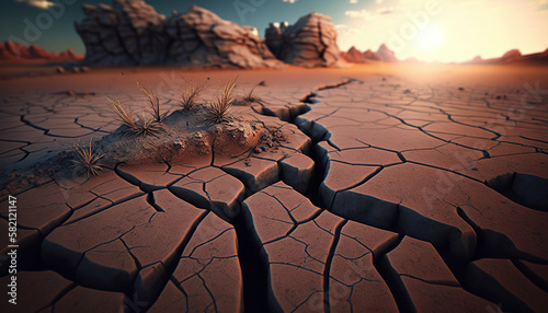 dry cracked earth in desert (Created Using Generative AI)