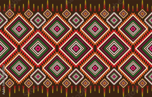 Ikat geometric folklore ornament with diamonds. Tribal ethnic vector texture. Seamless striped pattern in Aztec style. Folk embroidery. Indian, Scandinavian, Gypsy, Mexican, African rug.