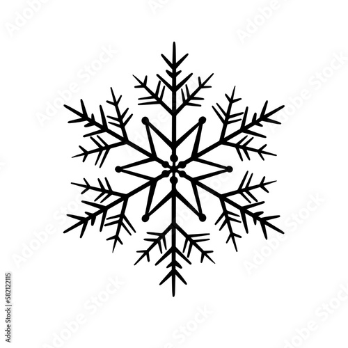 Doodle snowflake outline monochrome vector drawing
