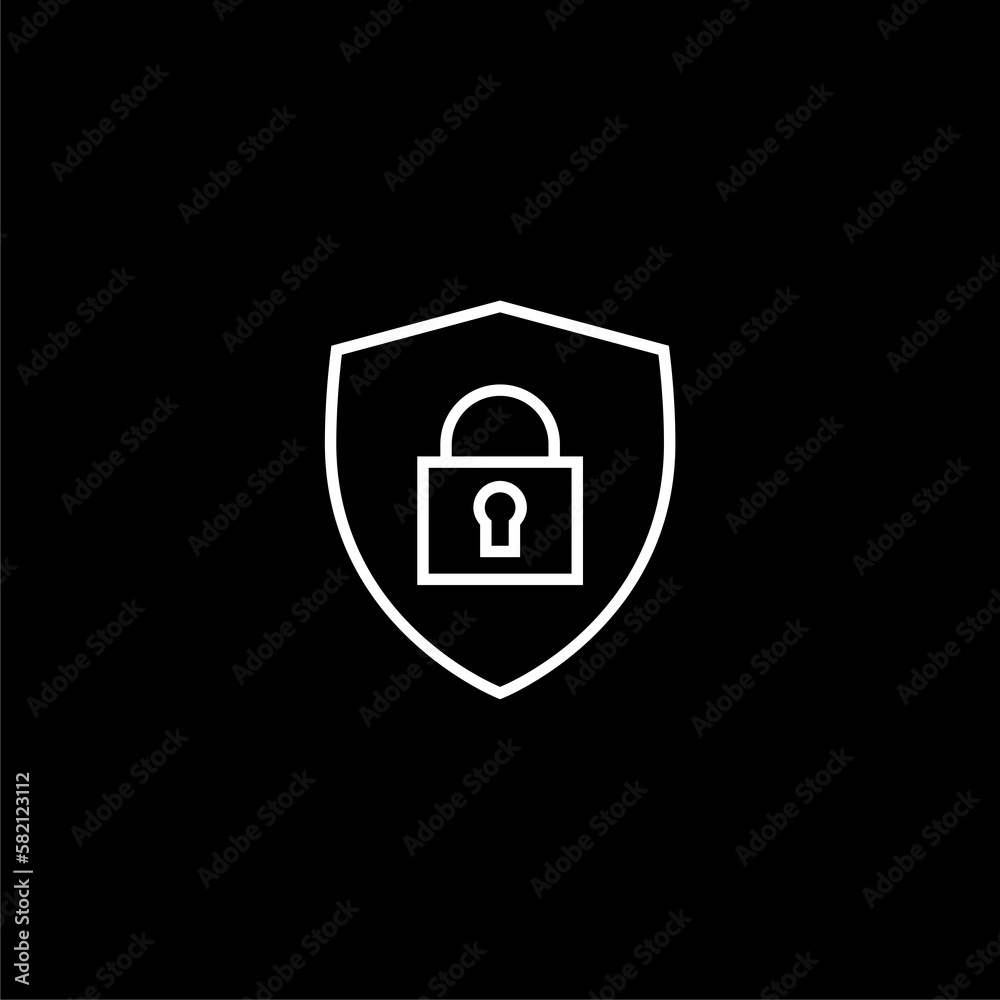Shield security with lock line icon Lock line icon on black Shield security with lock line icon Lock line icon on black