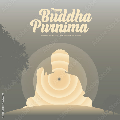 Happy Buddha Purnima and happy Vesak day Social media template greeting,  makha bucha day, Buddhist, photo