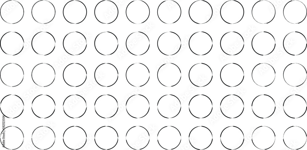 Grunge Circle Thin line black abstract shape 50 Set