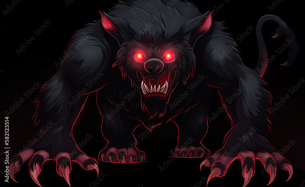 monster demon werewolf with red eyes on black background. Generative AI illustration monster demon werewolf with red eyes on black background. Generative AI illustration