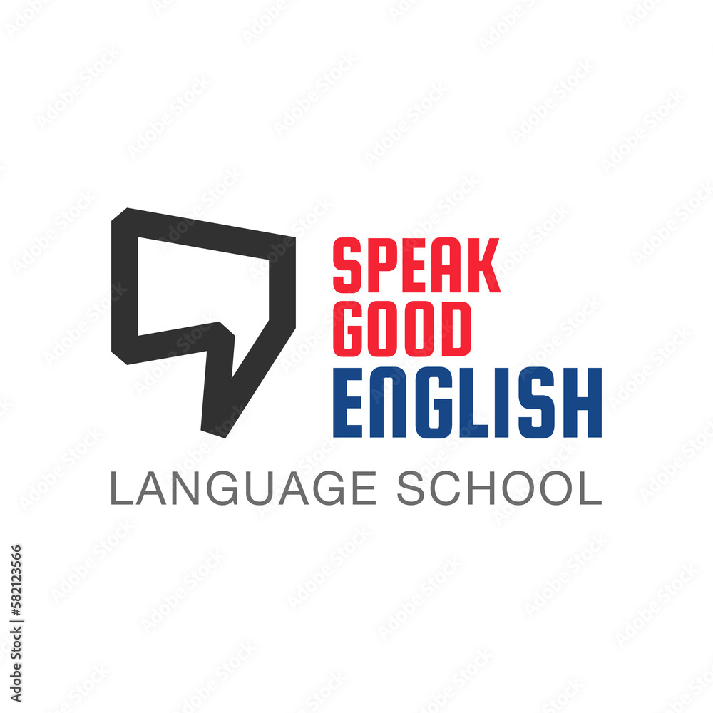 English language school logo design with speech bubble. Vector illustration of English language school, lesson, course logo English language school logo design with speech bubble. Vector illustration of English language school, lesson, course logo
