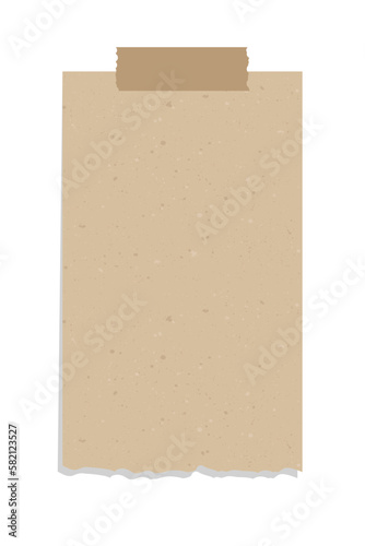 Taped vintage brown torn paper illustration template. Recycled memo note paper with adhesive tape.