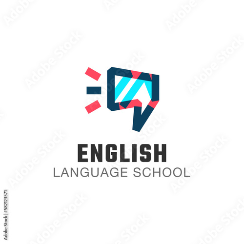 English language school logo design. Concept of 'en' letter with speech bubble shape like speaker. Vector illustration of English language school, lesson, course logo