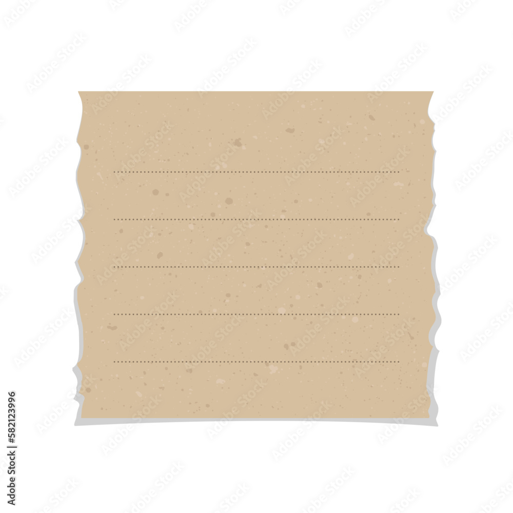 Square vintage brown torn paper note. Recycled ripped memo paper template.
