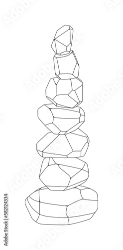 Japanese board game Tumi ishi. Vector illustration on a white background. Wooden polygonal stones for the construction of a high tower. Wooden blocks in a row. Japanese board game meditation