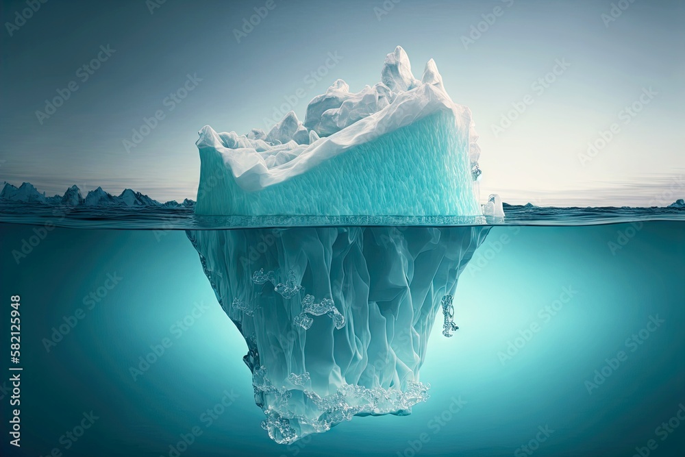 Large block of ice floating iceberg from which ice floes fall off into